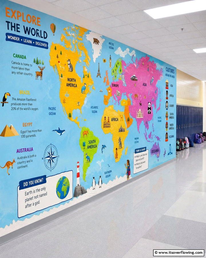 Interactive World Map Mural - 21 Creative School Mural Ideas to Inspire Students