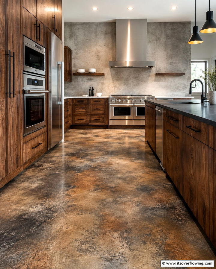 Interlocking Concrete Tiles - 30 Industrial Chic Concrete Floor Kitchen Design Concepts