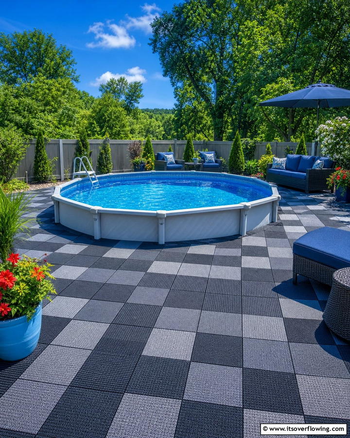 Interlocking Tiles - 20 Above Ground Pool Walkway Ideas for Safety