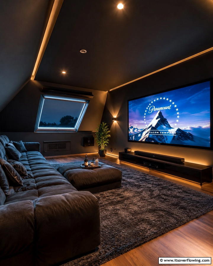 Intimate Home Theater - 25 Low Ceiling Small Attic Room Ideas for Cozy Living