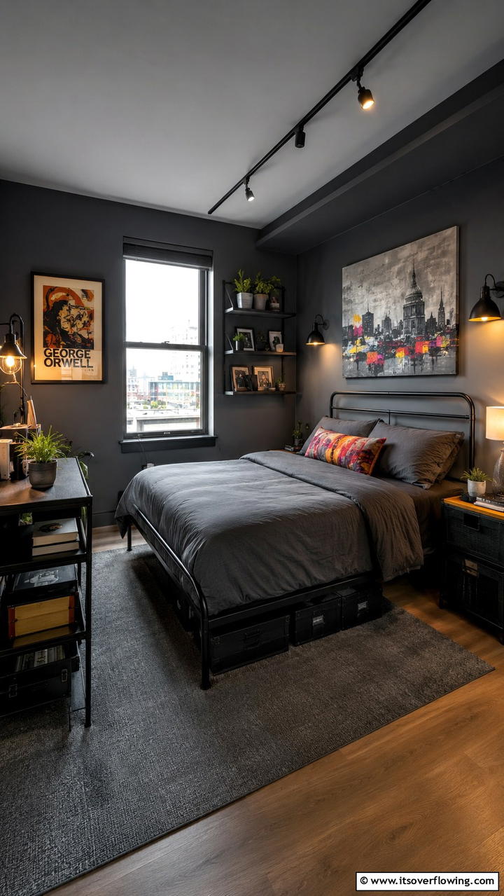 Intimate Spaces with Urban Edge - 30 Dark Grey Bedroom Ideas for Modern Serene Spaces