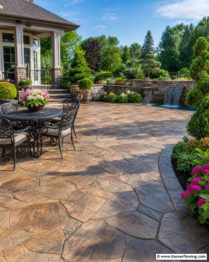Intricate Artistic Patterns - 21 Stamped Concrete Patio Designs to Elevate Outdoor Spaces