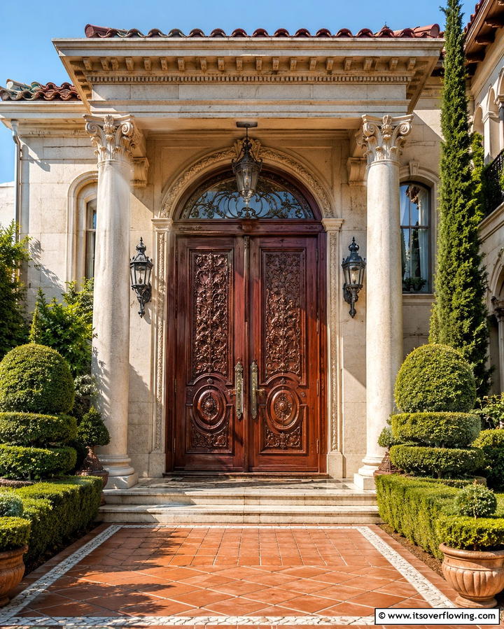 Intricate Carved Designs - 25 Double Front Door Ideas for a Grand Entrance