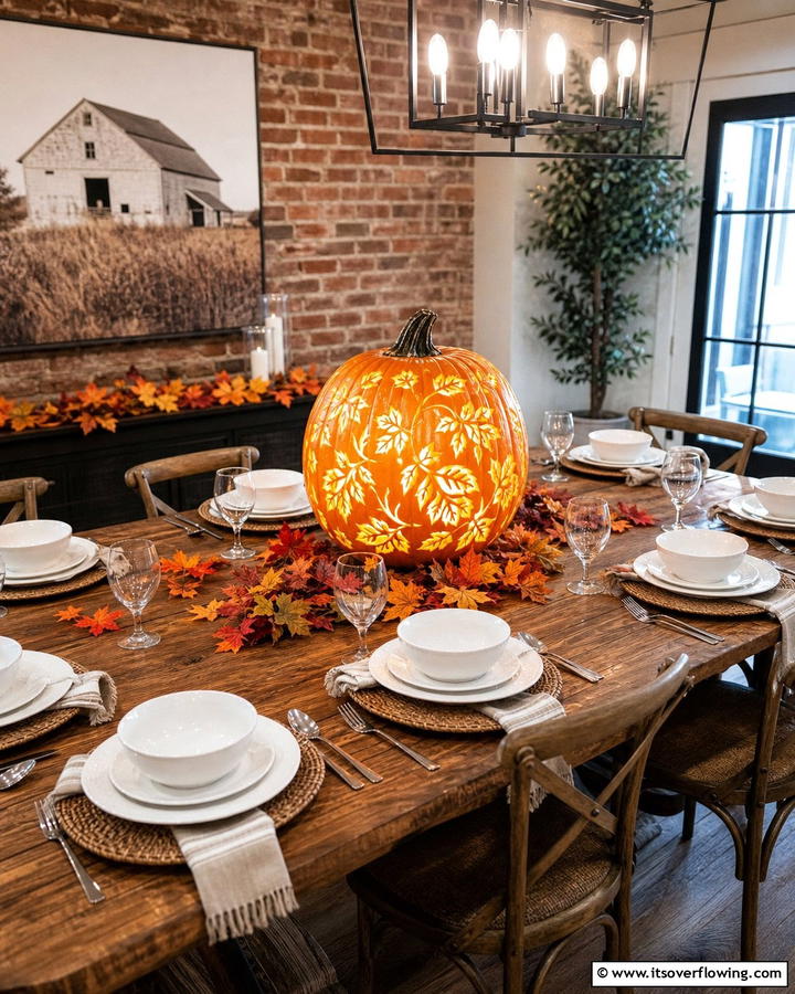 Intricate Carved Pumpkin Centerpiece - 21 Pumpkin Decor Concepts for Autumn-Inspired Home Styling