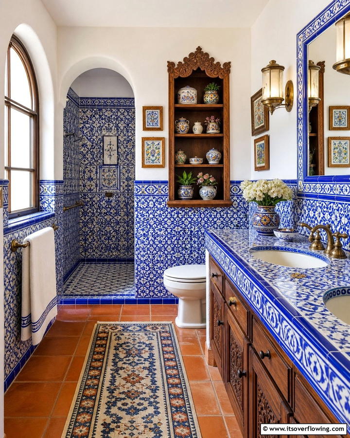 Intricate Ceramic Details - 30 Spanish Style Bathroom Ideas for Mediterranean Flair
