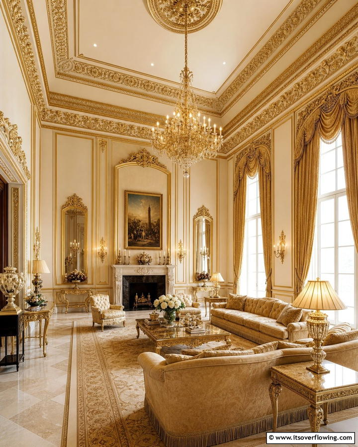 Intricate Crown Molding - 25 Castle Living Room Ideas for a Majestic and Regal Ambiance