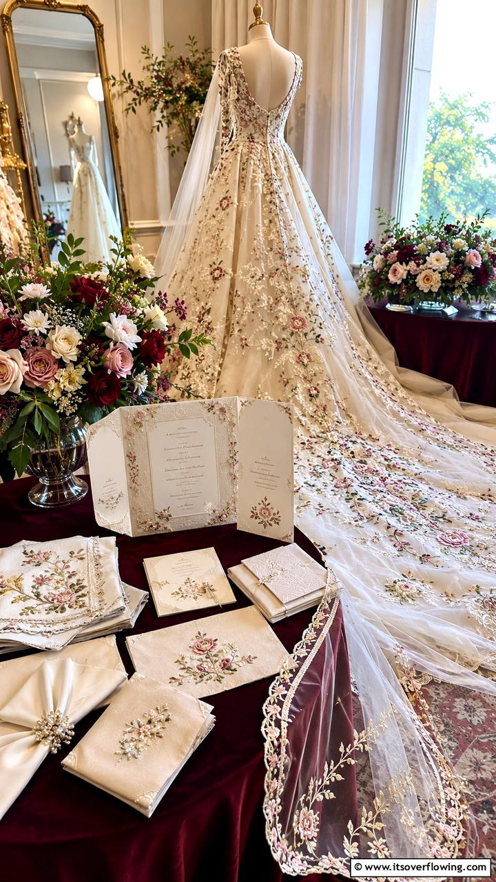 Intricate Embroidery Details - 30 Bridgerton Wedding Ideas for Regency-Inspired Celebrations
