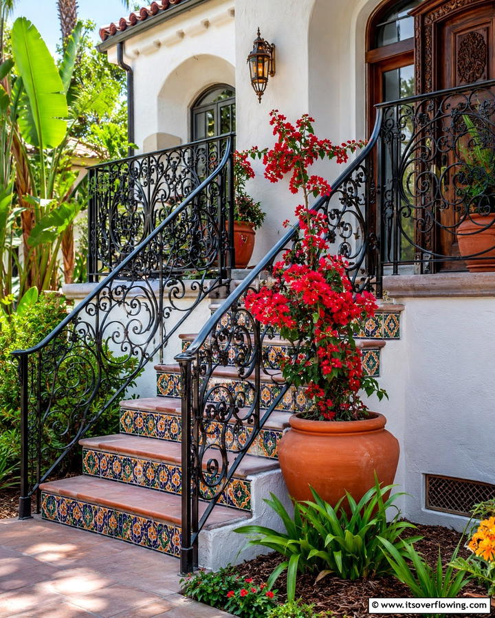 Intricate Iron Railings - 30 Spanish Style Front Porch Ideas for Mediterranean Charm