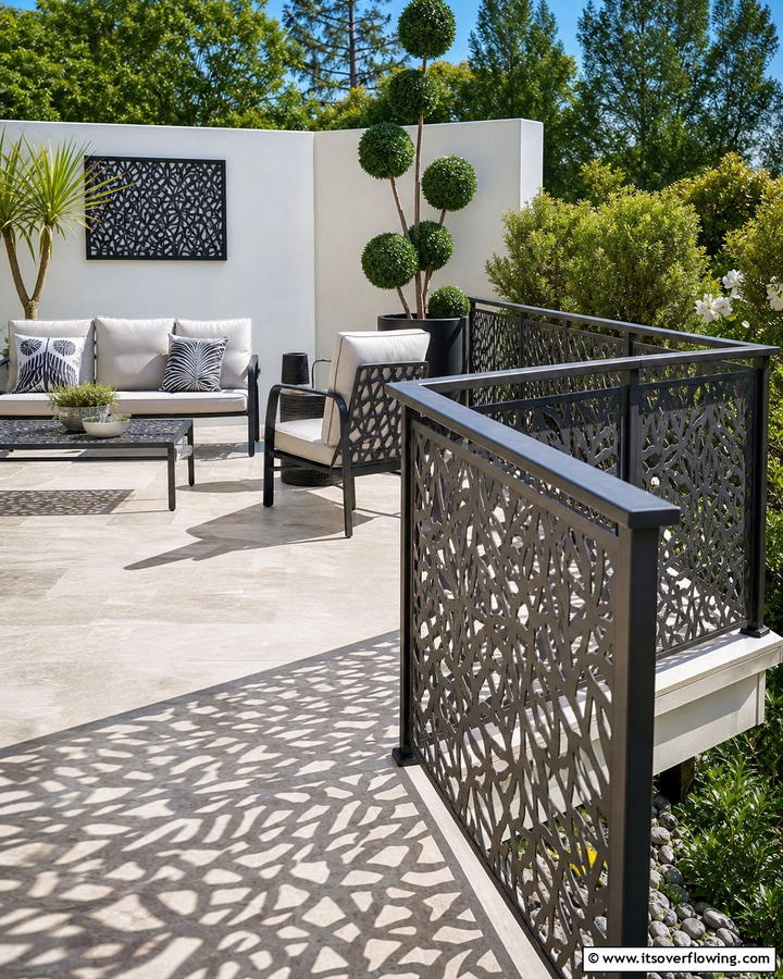 Intricate Laser Cut Patterns - 30 Modern Metal Deck Railing Ideas for Stylish Outdoor Spaces