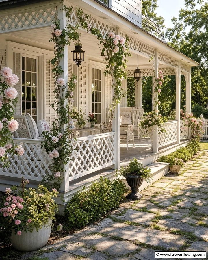 Intricate Lattice Designs - 21 Porch Railing Designs to Elevate Your Home’s Curb Appeal