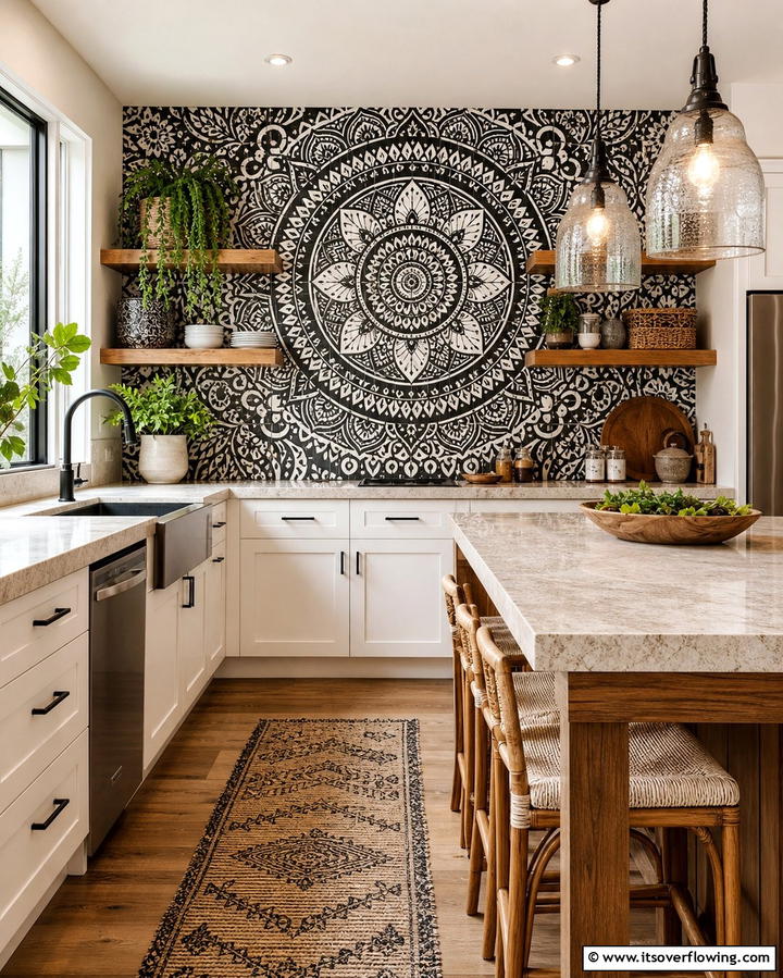Intricate Mandala Patterns - 25 Black and White Kitchen Backsplash Ideas