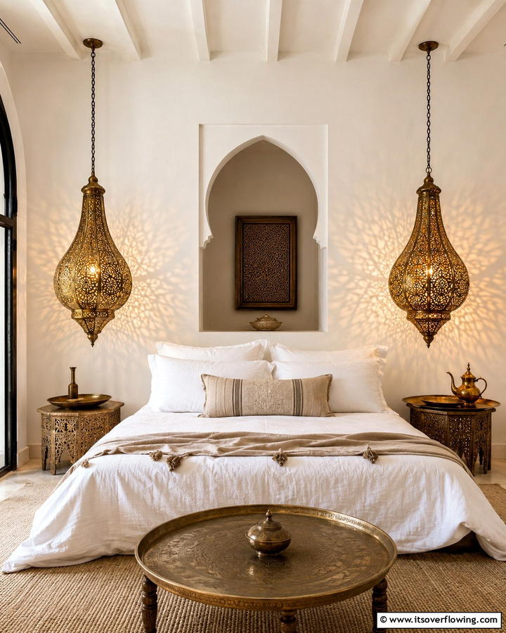Intricate Moroccan Pendant Lights - 25 Moroccan Themed Bedroom Ideas for an Exotic Escape