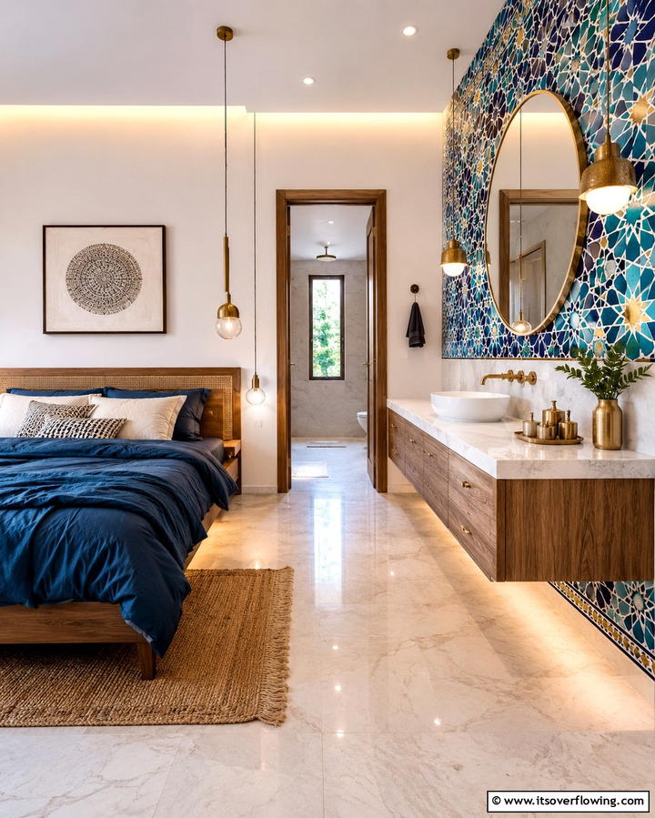 Intricate Mosaic Accents - 30 Moody Dark Boho Bedroom Decor Inspirations for Cozy Nights