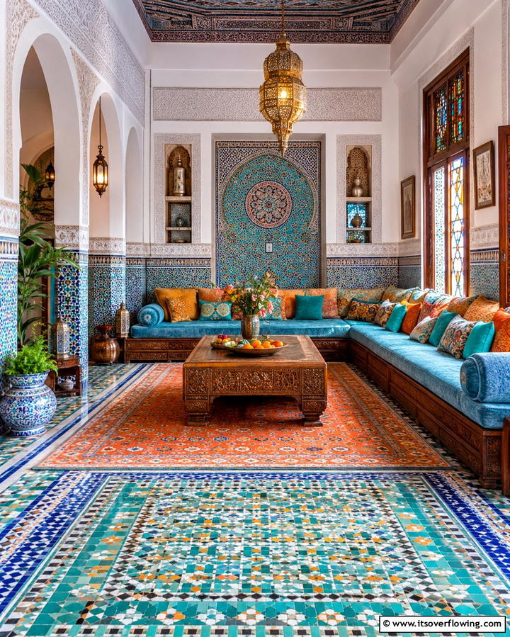 Intricate Tile Work Details - 30 Moroccan Living Room Ideas for Exotic Elegance