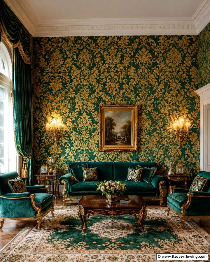Intricate Wallpaper with Floral or Damask Patterns - 25 Victorian Living Room Ideas for Elegant Spaces