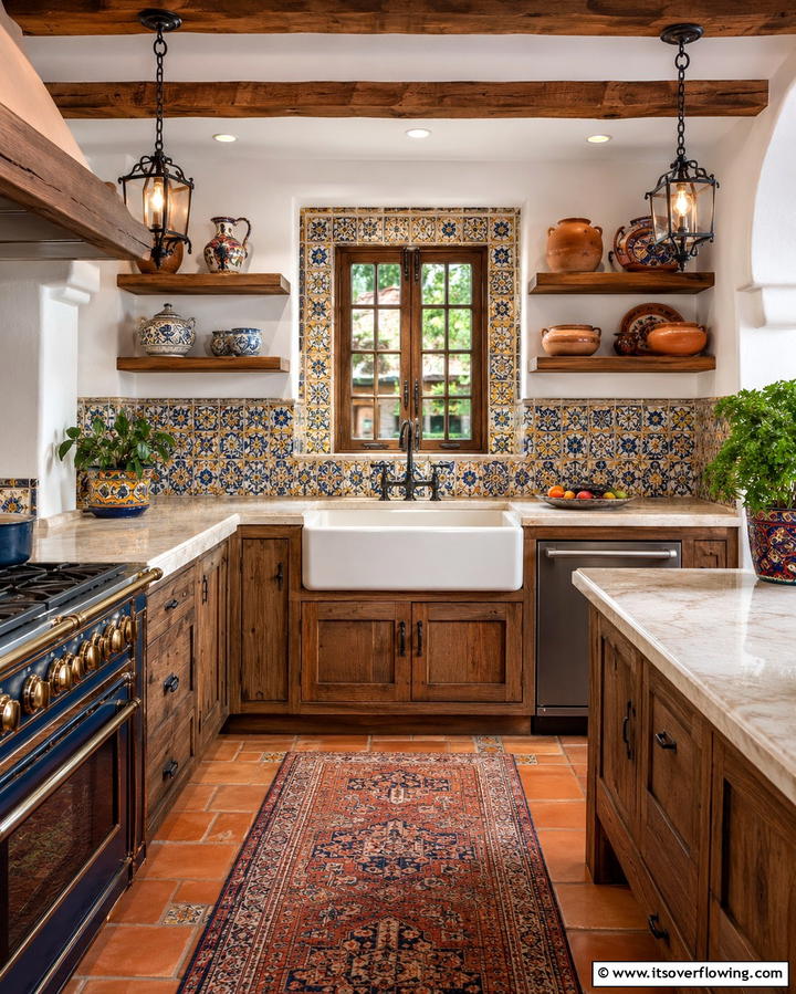 Intricate Wrought Iron Shelving - 30 Spanish Style Kitchen Ideas for Old-World Elegance