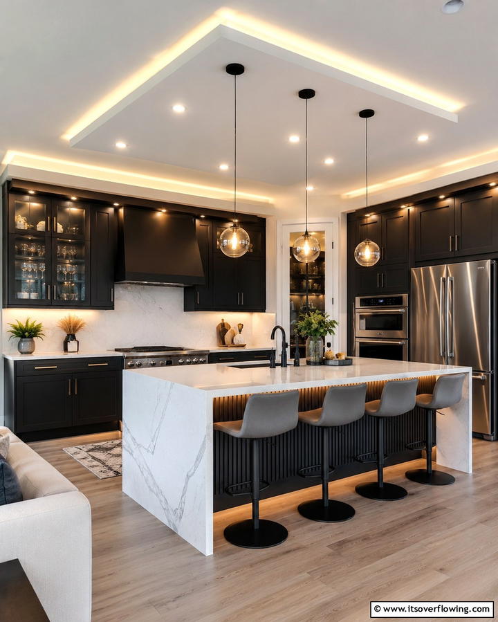 Introduce Decorative Lighting for Ambiance - 20 Kitchen Soffit Ideas for a Polished Look
