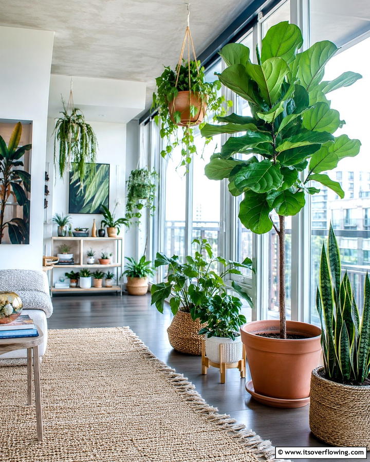 Introduce Indoor Plants - 30 Space-Saving Condo Living Room Ideas for Urban Dwellers