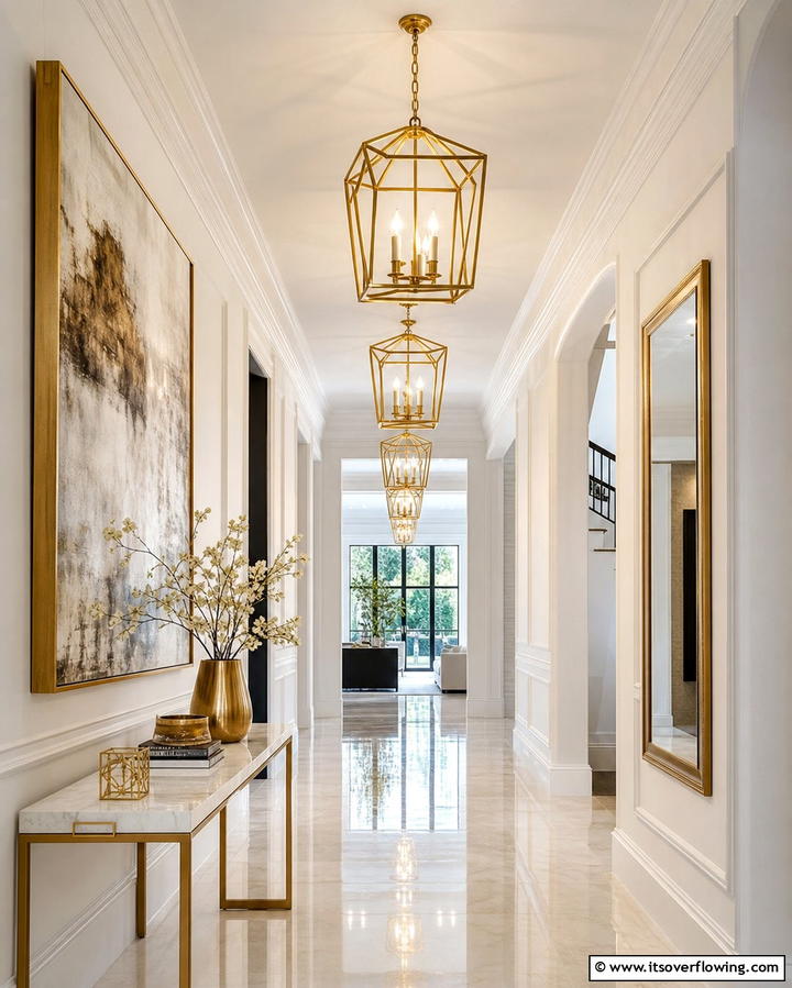 Introduce Statement Lighting Fixtures - 25 Narrow Hallway Ideas to Maximize Space and Style