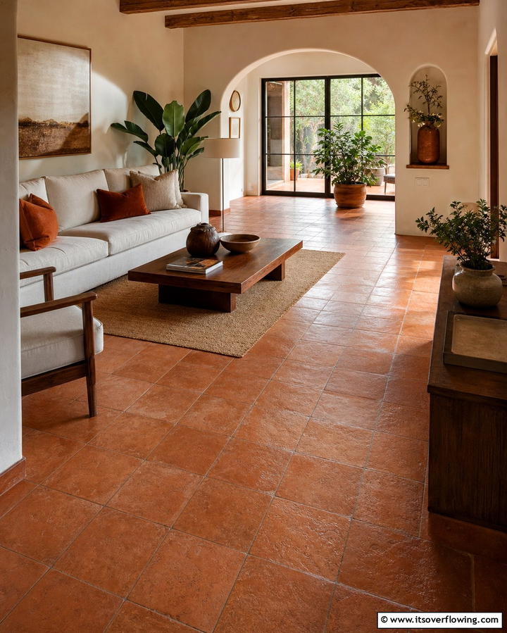 Introduce Terracotta Tiles - 25 Earthy Living Room Decor Ideas for a Cozy Ambiance