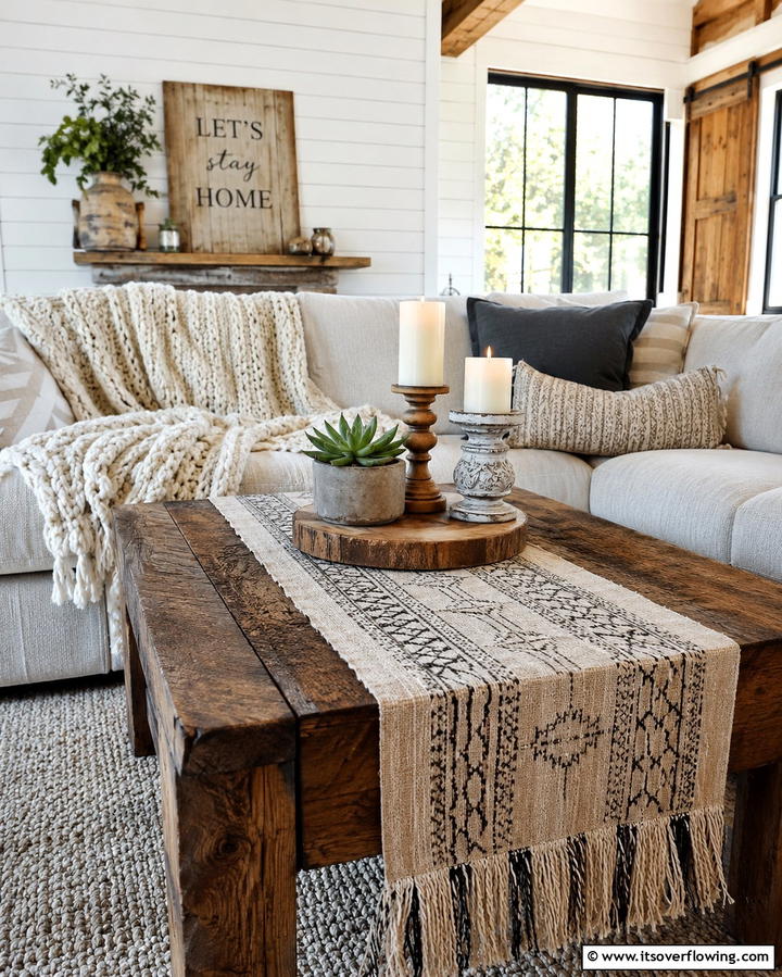 Introduce Texture with a Table Runner - 25 Coffee Table Decor Ideas for Stylish Living Rooms