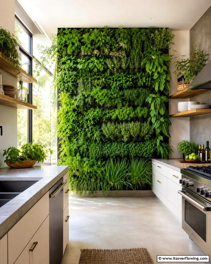 Introduce Vertical Gardens - 20 Natural Kitchen Design Ideas for a Warm Feel