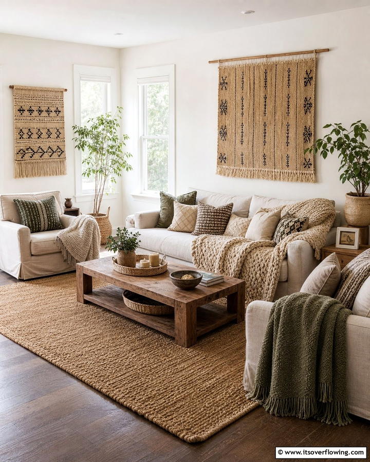 Introduce Woven Textiles - 25 Earthy Living Room Decor Ideas for a Cozy Ambiance