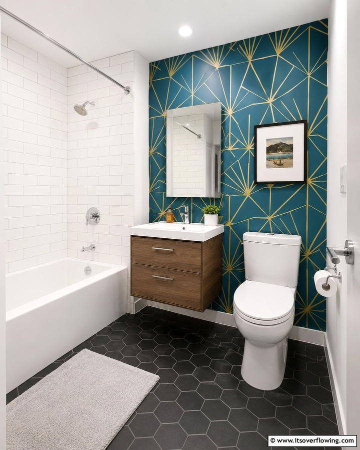 Introduce a Bold Accent Wall - 25 Apartment Bathroom Ideas to Maximize Small Spaces