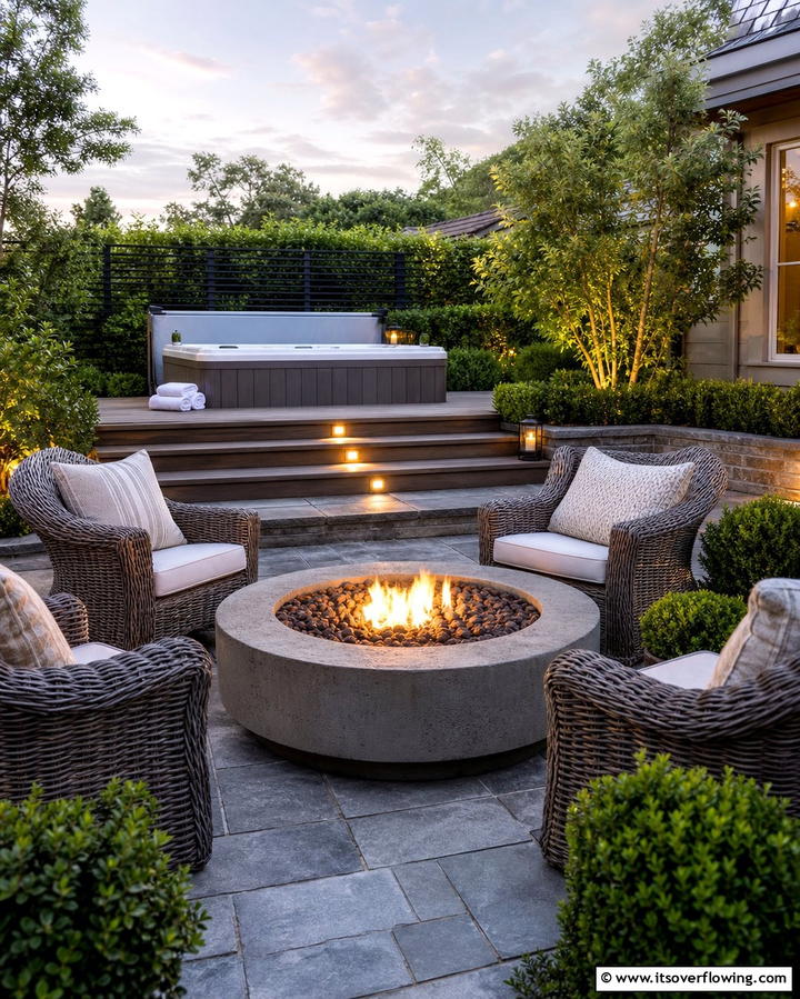 Introduce a Fire Pit for Warmth and Charm - 25 Relaxing Hot Tub Decor Ideas for Your Backyard