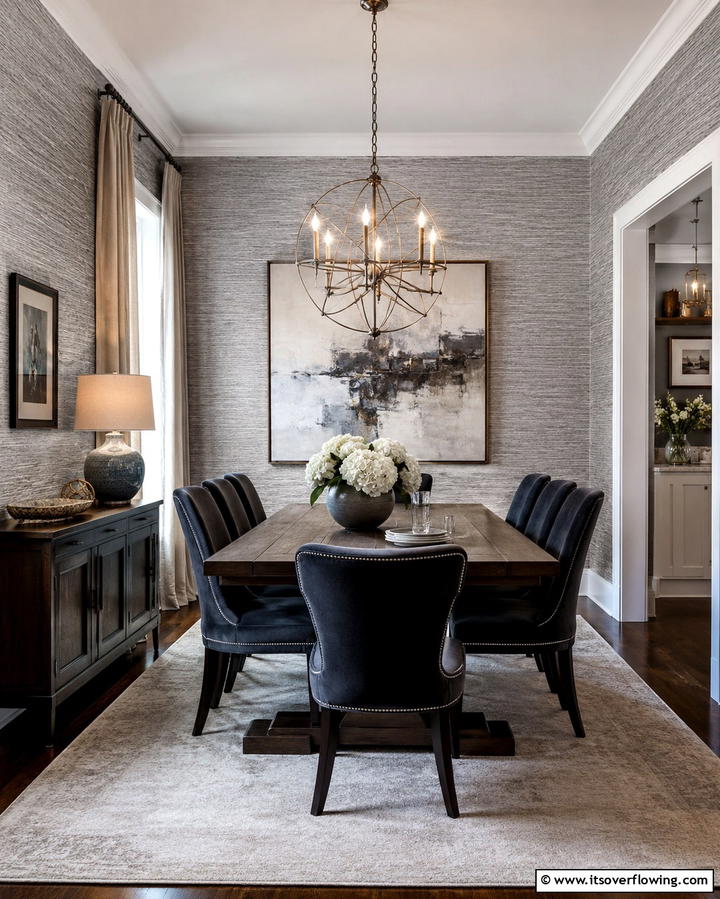 Introducing Gray Textured Wallpaper - 30 Gray Dining Room Design Ideas for Modern Entertaining