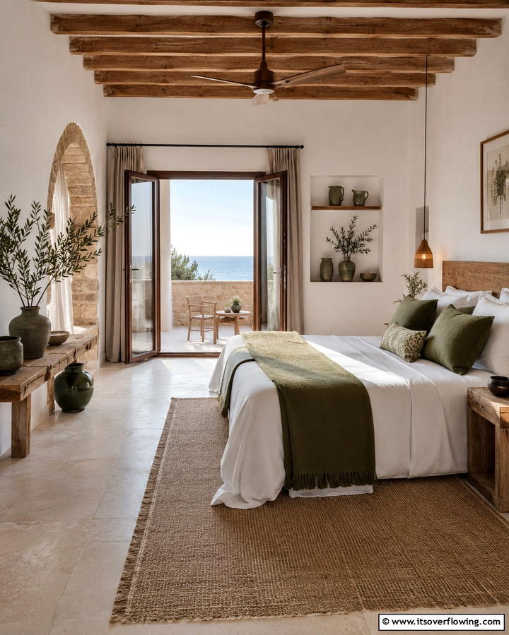 Introducing Olive Green Accents - 25 Greek Bedroom Design Ideas for a Mediterranean Feel