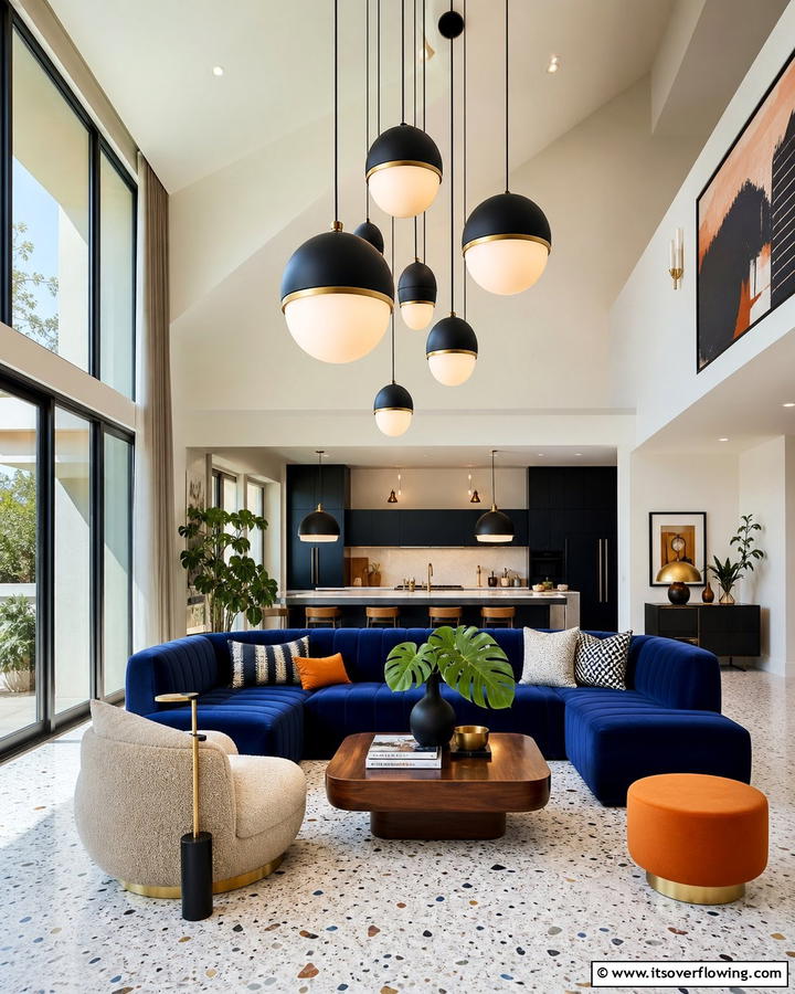 Introducing Pendant Lights for a Modern Touch - 20 Open Concept Vaulted Ceiling Living Room Ideas
