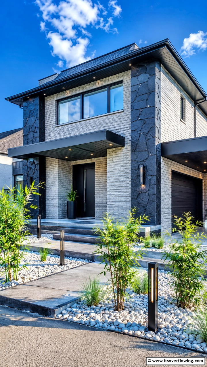Invigorating Brick Home with Modern Stone Accents - 30 Brick Houses With Stone Accents- Exterior Design Inspiration