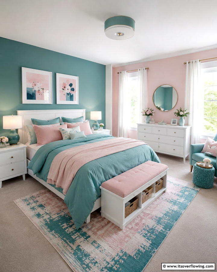 Invigorating Teal and Pink Bedroom Oasis - 30 Teal and Pink Bedroom Ideas for Bold Modern Design