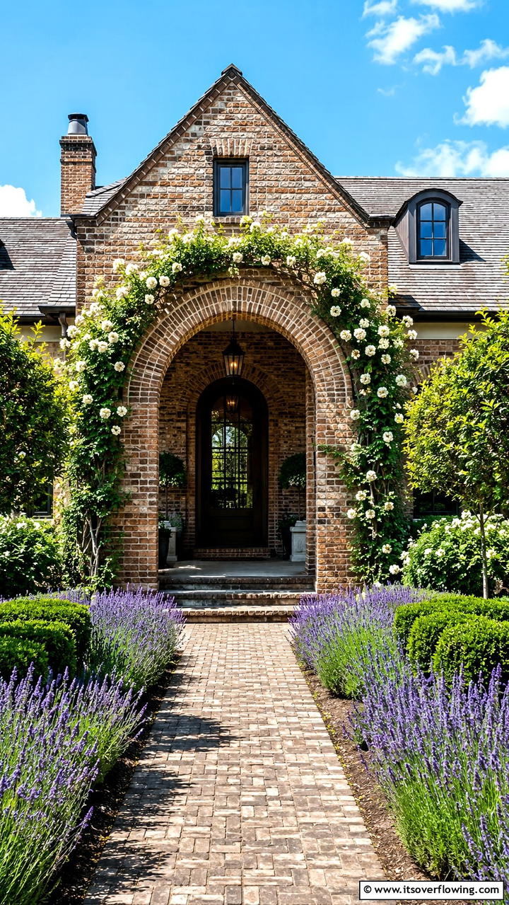 Inviting Archway Design - 30 Brown Brick Exterior Home Ideas for Timeless Curb Appeal