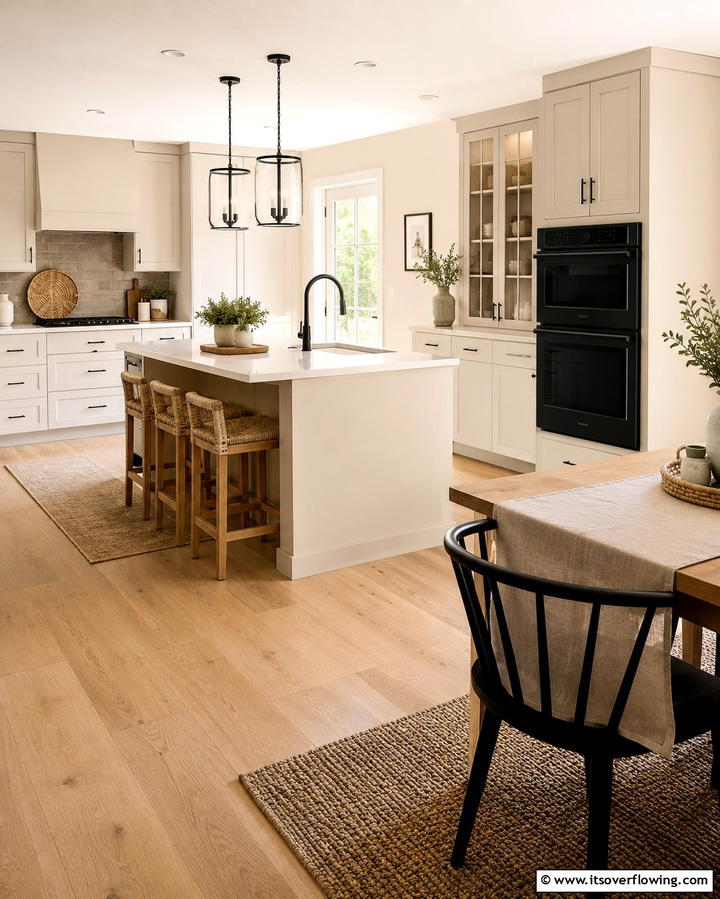 Inviting Atmosphere with Beige Walls - 25 Kitchen With Black Appliances for a Sleek and Modern Look