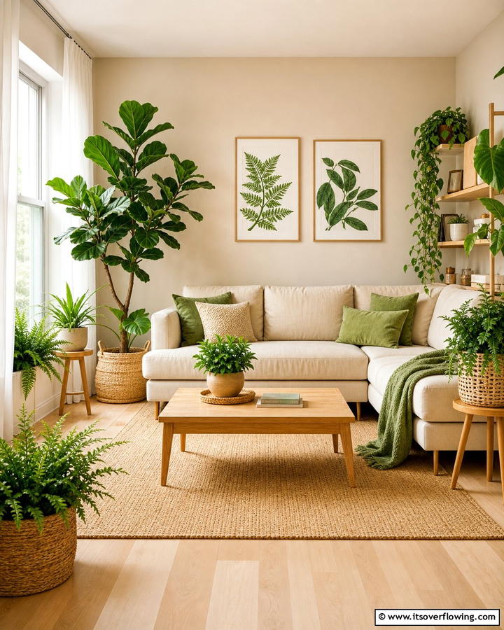 Inviting Beige with Greenery - 21 Elegant Beige Living Room Ideas for Timeless Comfort