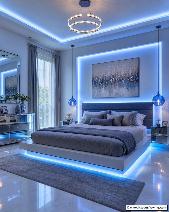Inviting Blue Lighting Effects - 21 Serene Blue Bedroom Ideas for Calming Atmospheres