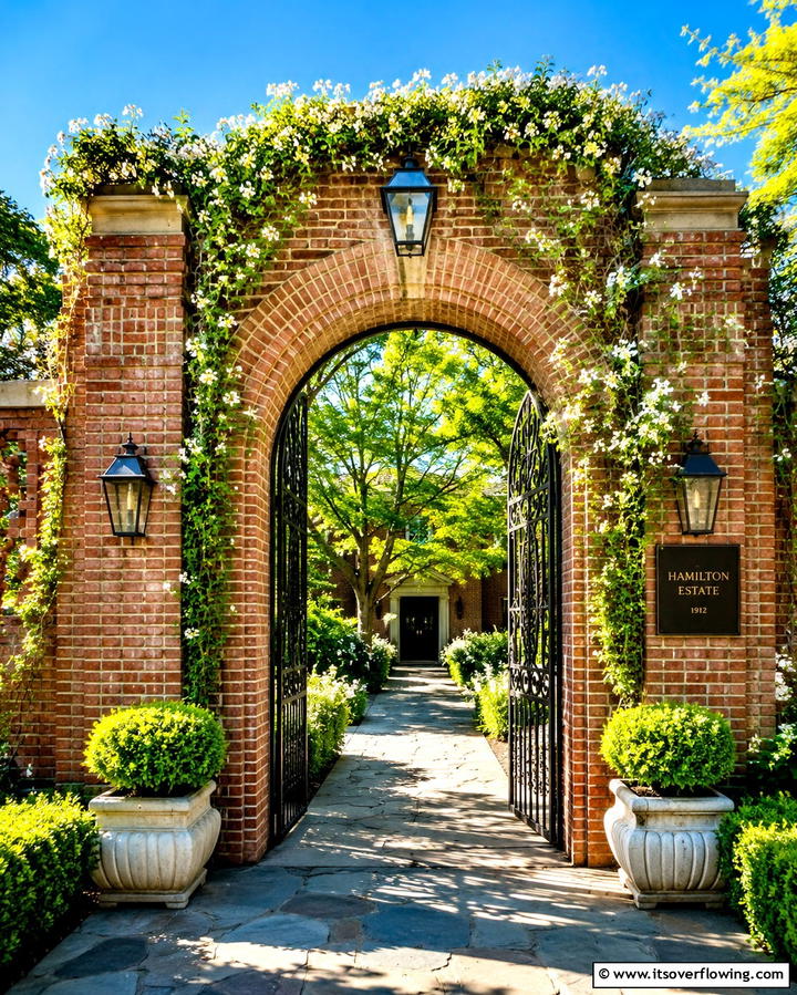 Inviting Brick Gateway - 30 Classic Brick Fence Ideas for Timeless Outdoor Security & Charm