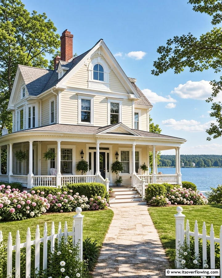 Inviting Cream and Ivory - 30 Lake House Exterior Color Ideas Inspired by Nature