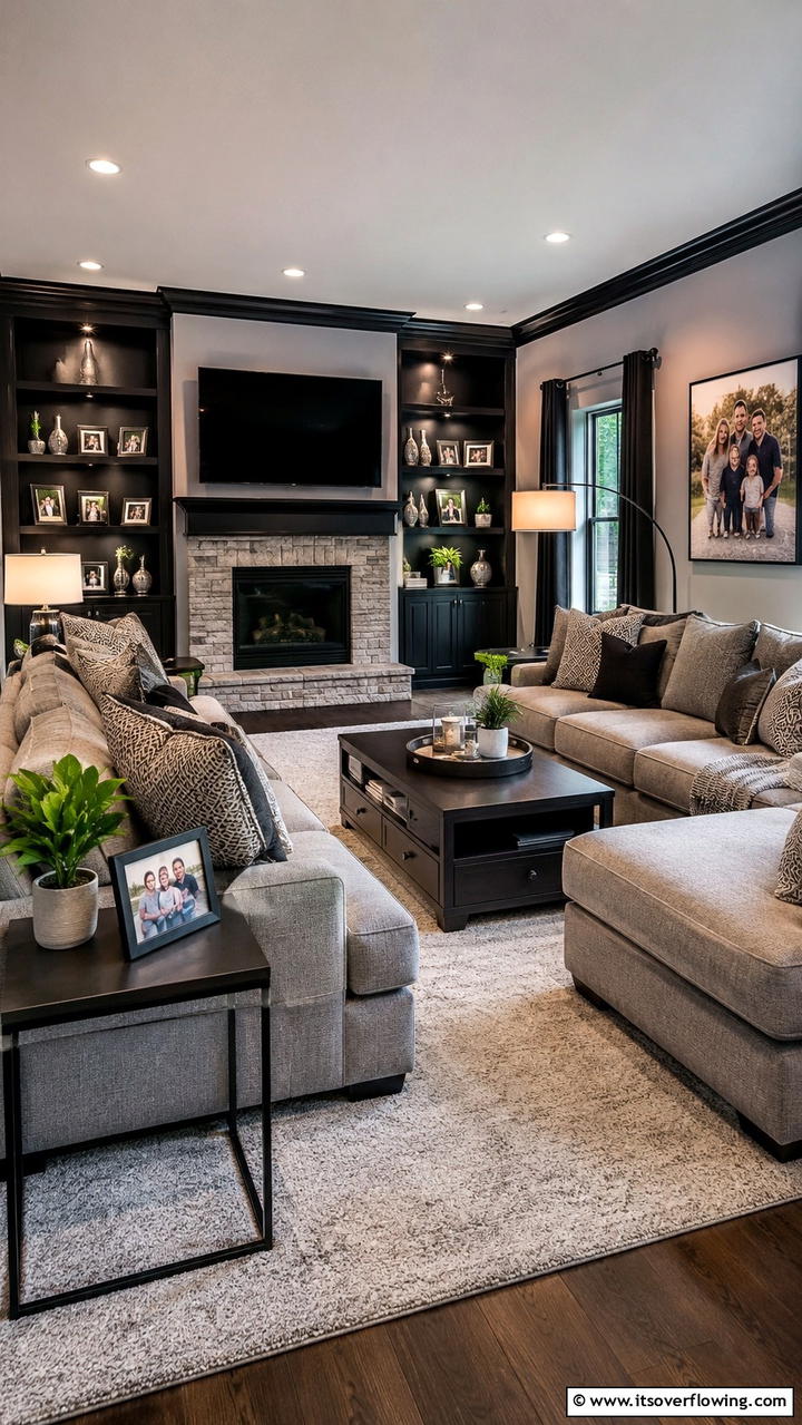 Inviting Family Room Design - 30 Grey House With Black Trim Ideas- Bold Exterior Designs