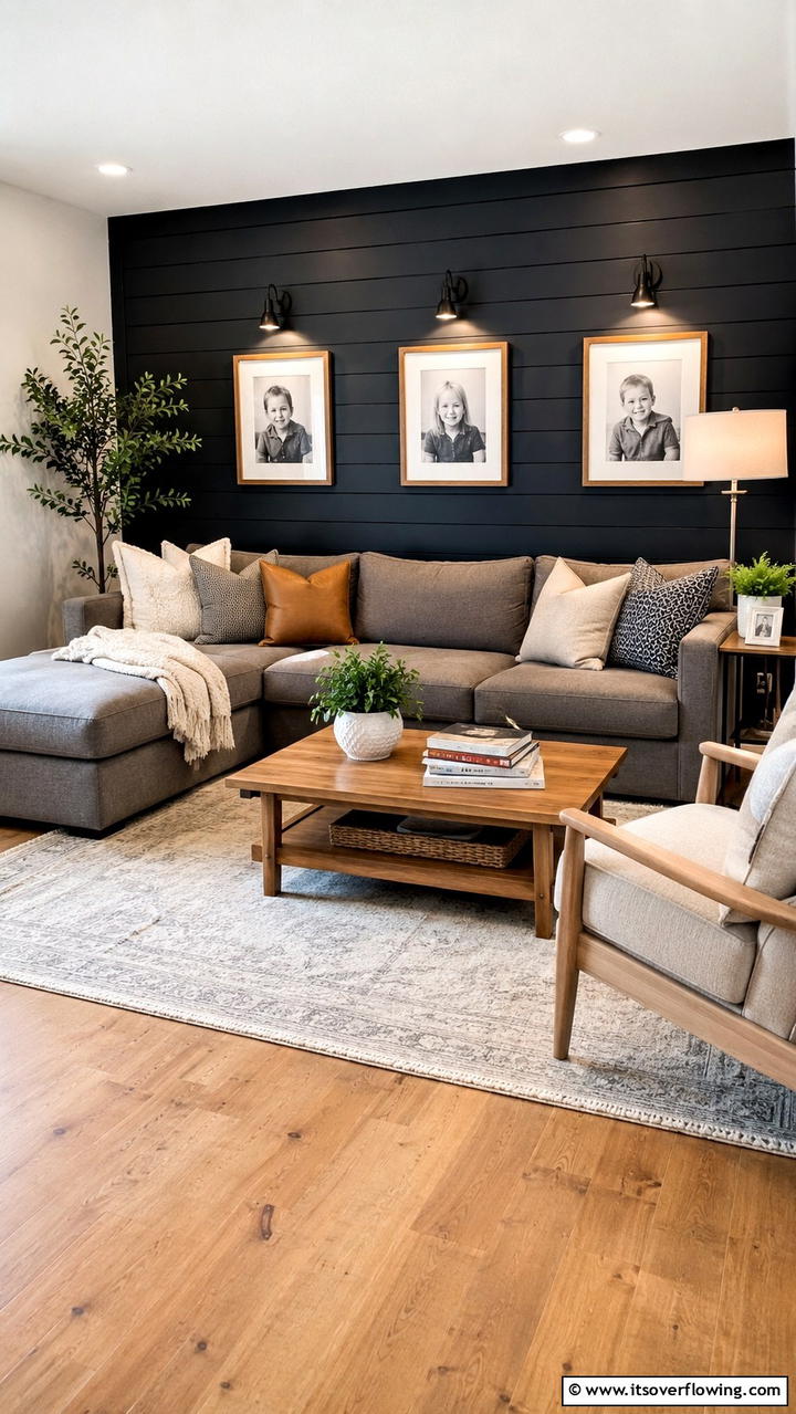 Inviting Family Room Look - 30 Black Shiplap Wall Ideas for Timeless Interior Accents