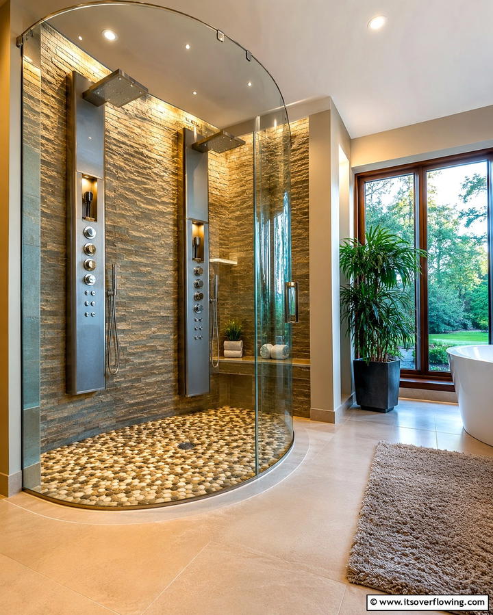 Inviting Freestanding Corner Shower - 30 Space-Efficient Corner Shower Ideas for Modern Bathrooms