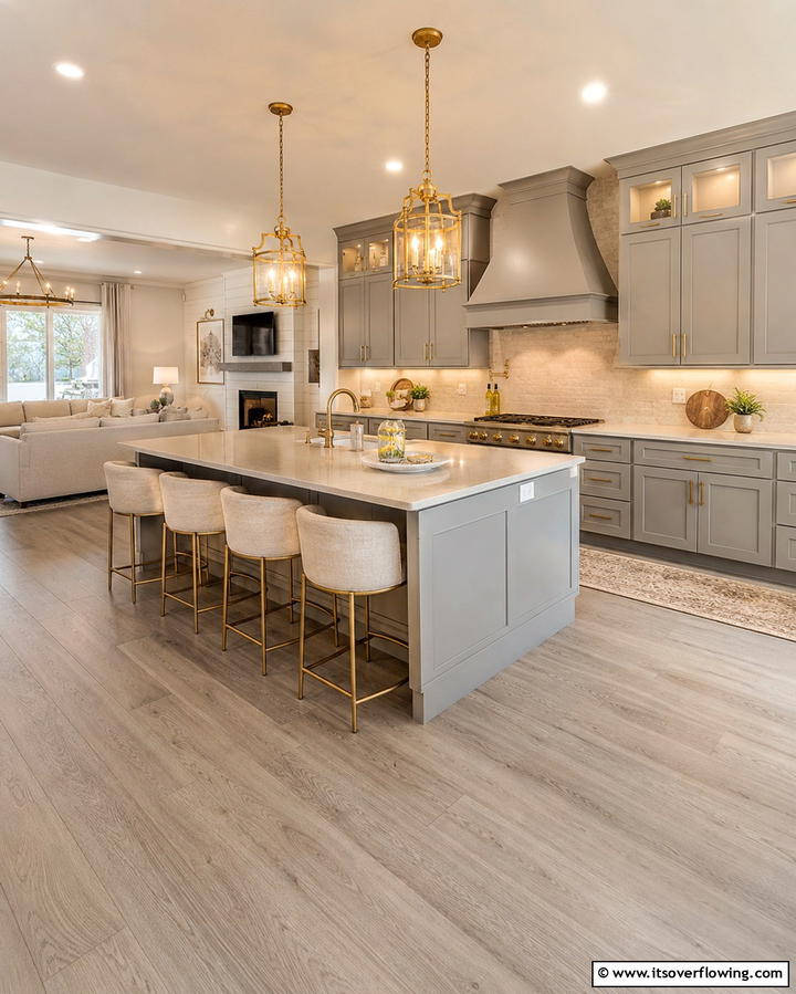 Inviting Grey Kitchen with Warm Ambiance - 30 Kitchens with Grey Floors- Sleek & Modern Flooring Ideas