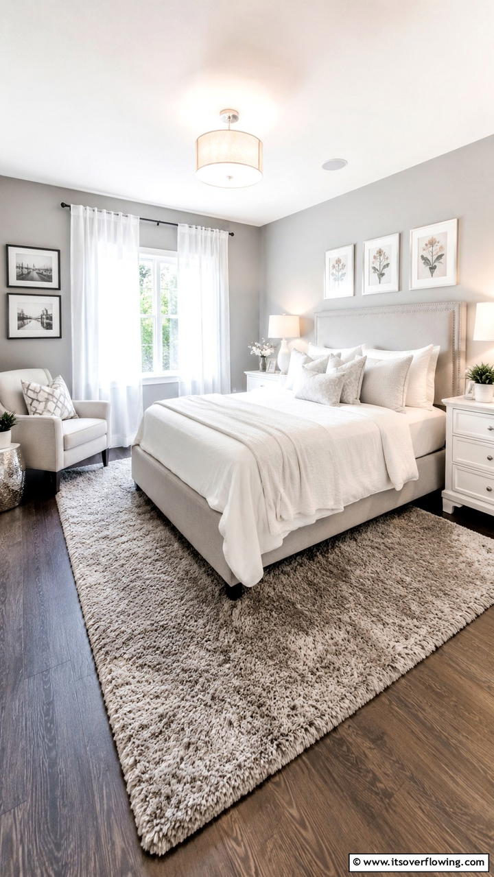 Inviting Guest Room Sanctuary - 30 Grey and White House Interior Ideas- Minimalist Elegance