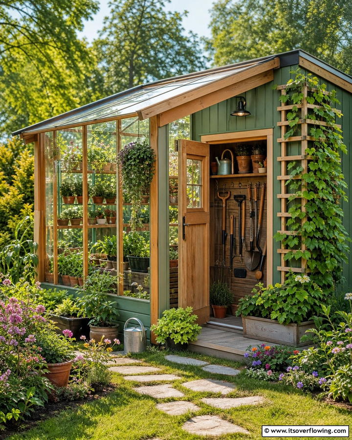 Inviting Home Greenhouse Nook - 30 Greenhouse and Shed Combo Ideas- Space-Saving Designs