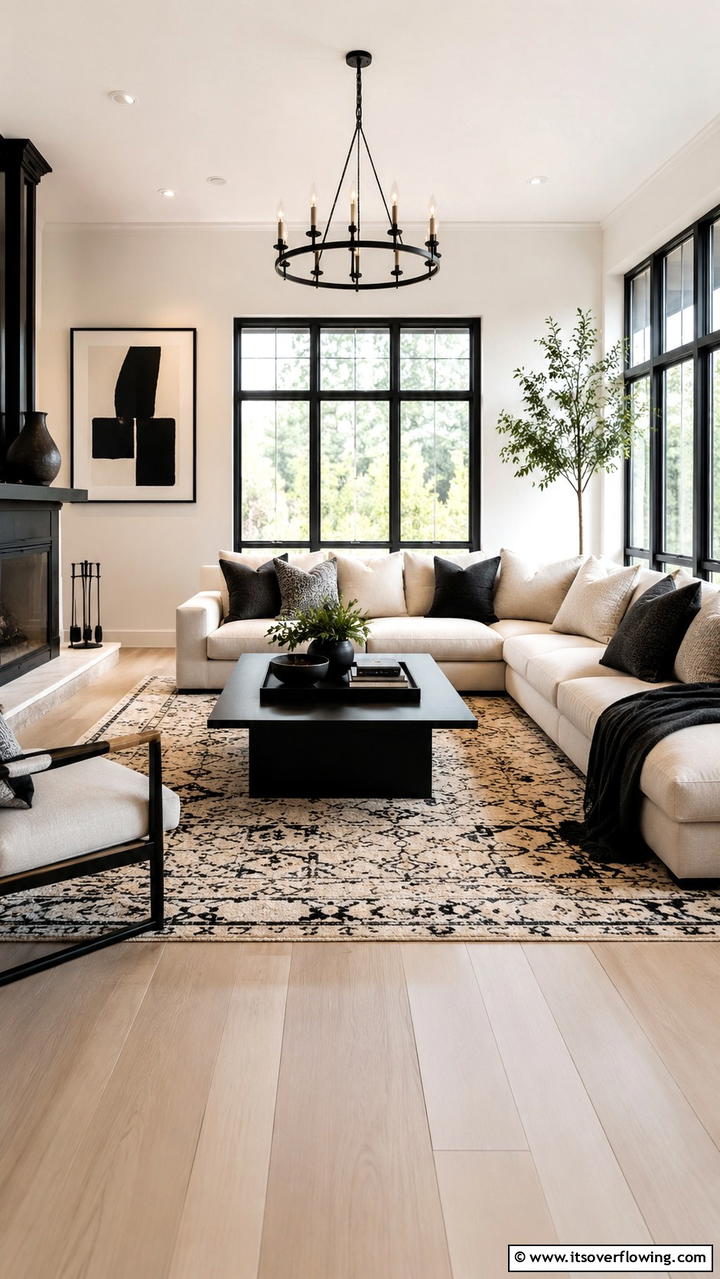 Inviting Monochrome Style - 30 Black & Beige Living Room Ideas for Modern Contrast