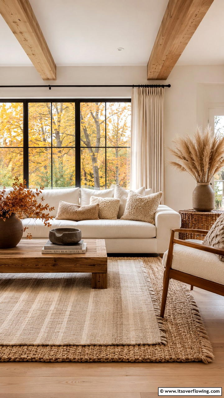 Inviting Natural Textures - 30 Cozy Fall Living Room Ideas to Embrace Autumn Vibes