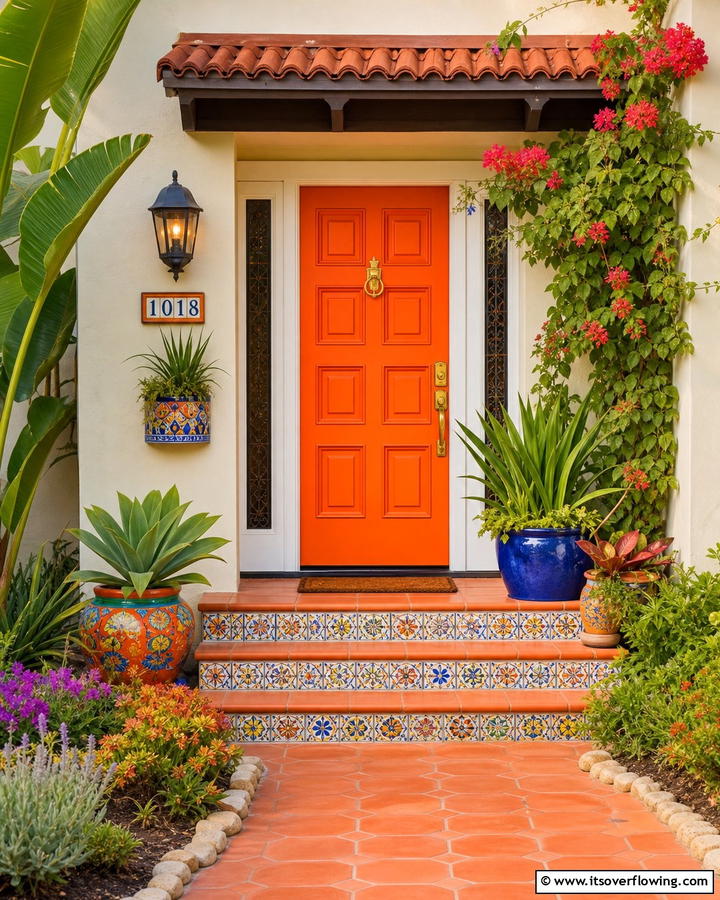Inviting Orange Glow - 21 Front Door Color Ideas to Boost Your Home’s Curb Appeal