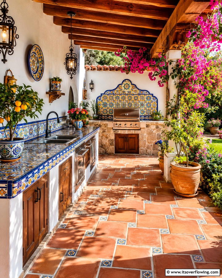 Inviting Outdoor Kitchen Extension - 30 Spanish Style Kitchen Ideas for Old-World Elegance